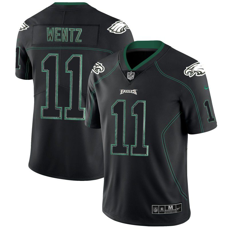 Men Philadelphia Eagles 11 Wentz Nike Lights Out Black Color Rush Limited NFL Jerseys